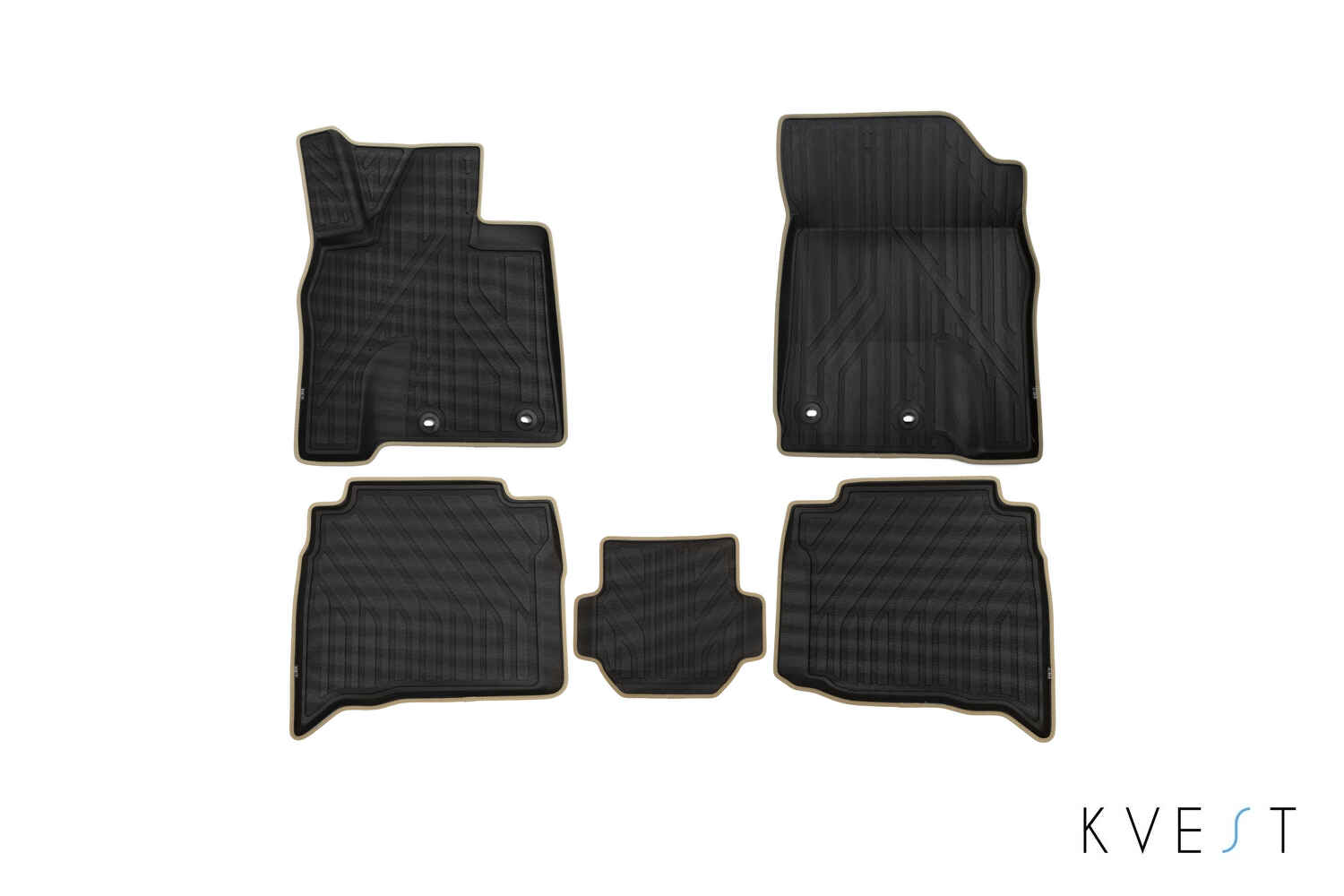 Коврики KVEST 3D в салон подходят для TOYOTA LC 200, 2015-2021, 5 шт. (полиуретан, черный, бежевый) в коробе / Тойота Ленд крузер