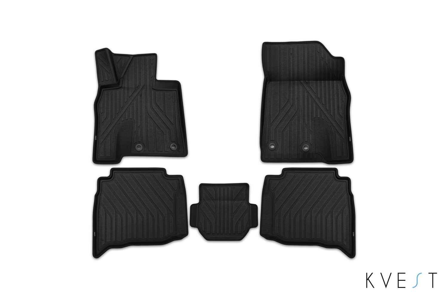 Коврики KVEST 3D в салон подходят для TOYOTA LC 200, 2015-2021, 5 шт. (полиуретан, черный, черный) в коробе / Тойота Ленд крузер