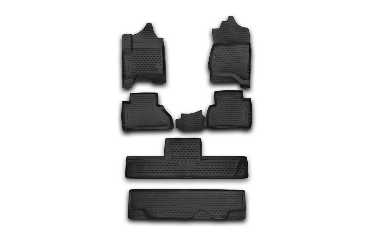 Коврики 3D в салон, подходит для CHEVROLET Tahoe, 2015-2020, 1ый ряд – bucket&bench, 2ой ряд – bucket&bench, (USA), 6 шт. (полиуретан)